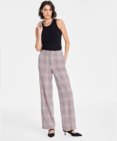 On 34th Women's Plaid High Rise Wide-Leg Trousers