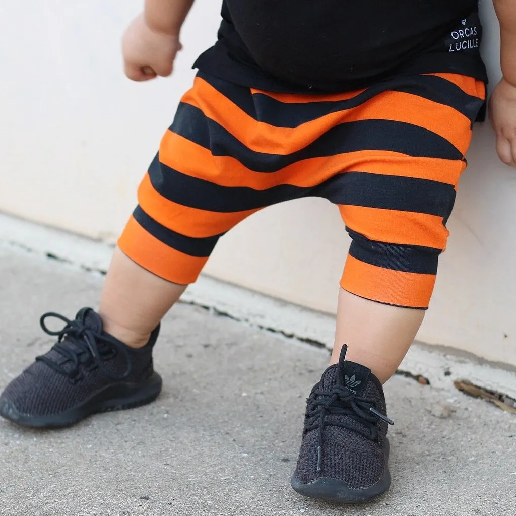 Orange & Black Stripe Harem Shorts