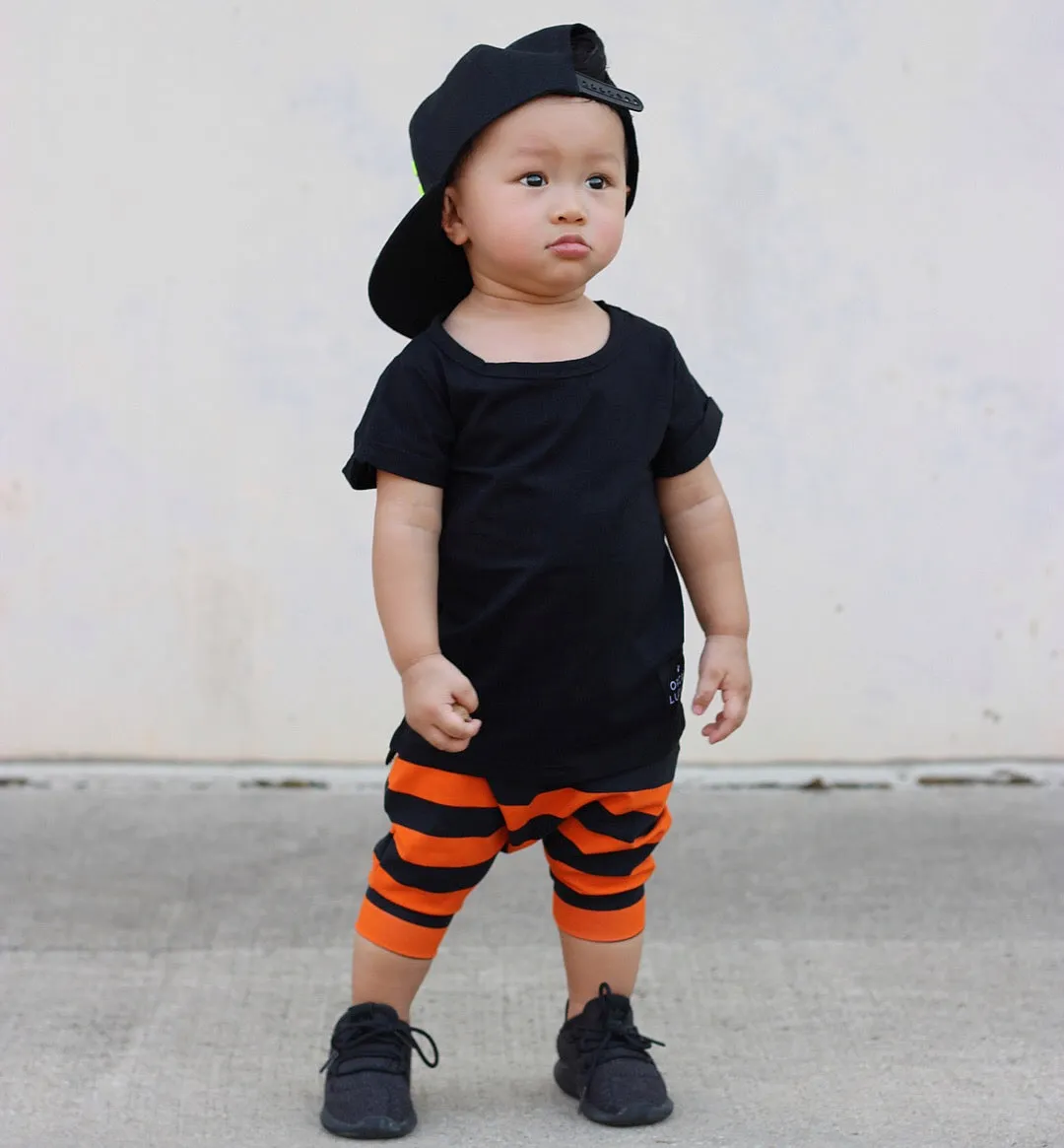 Orange & Black Stripe Harem Shorts