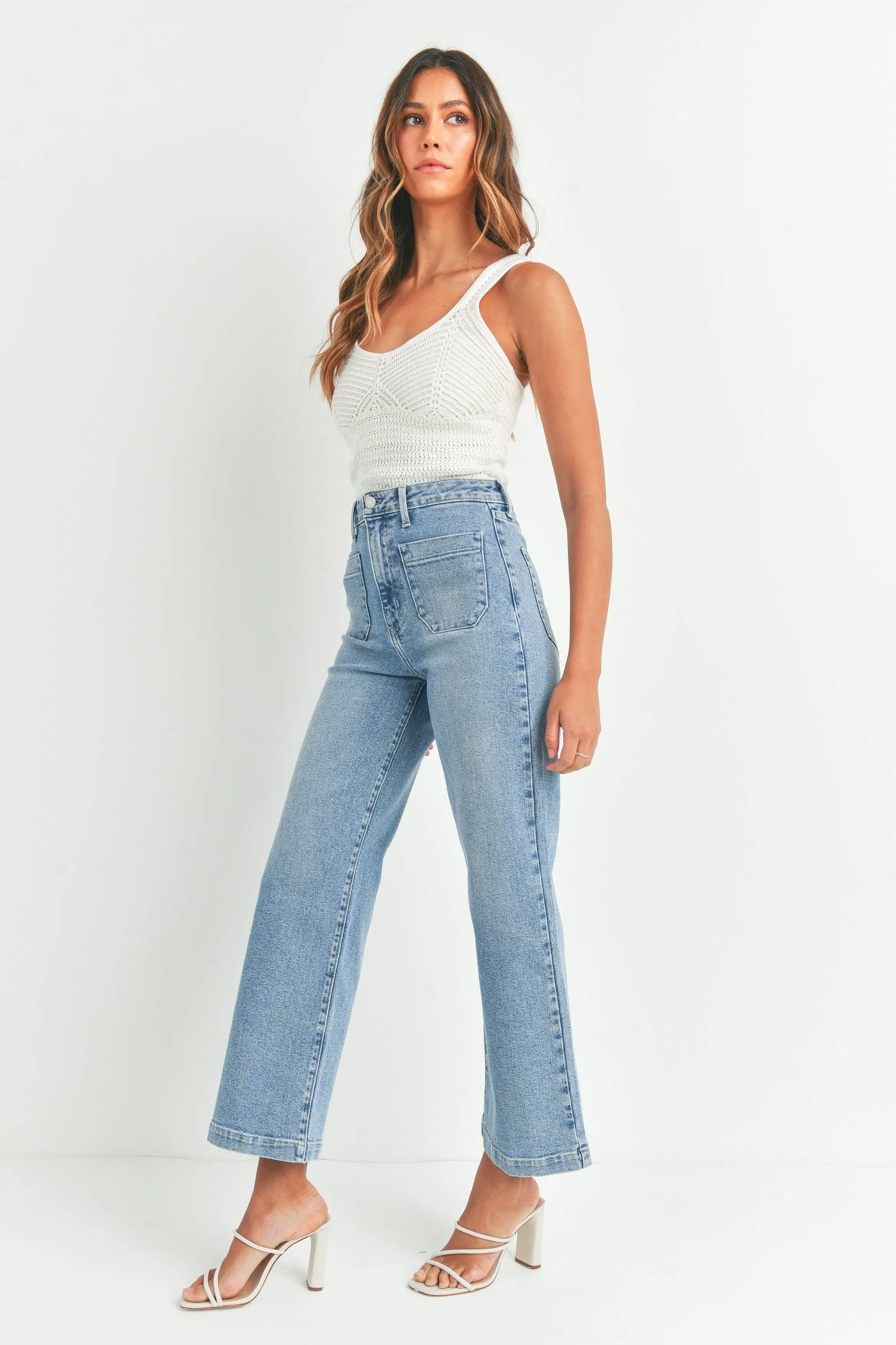 Patch Pocket Wide Leg Denim