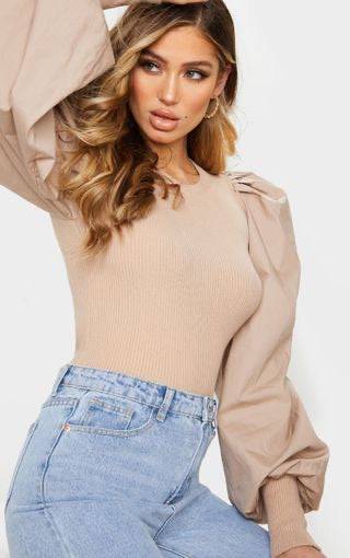 PLT Stone Extreme Poplin Sleeve Knitted Jumper