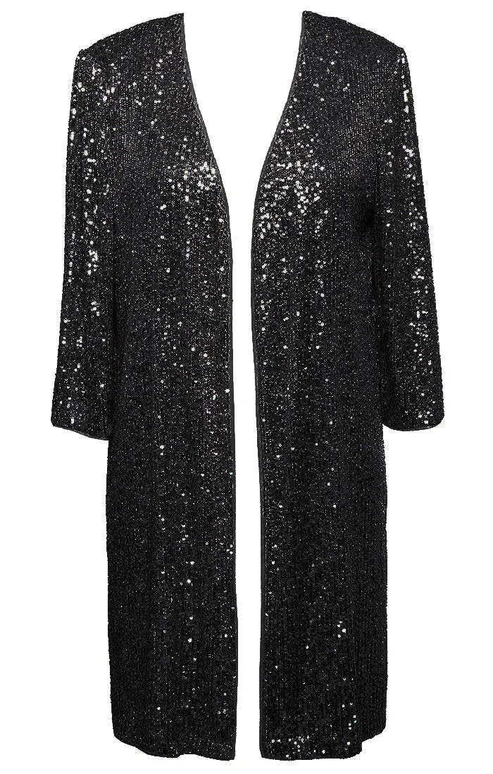 Plus 3/4 Sleeve Sequin Elongated Open Jacket