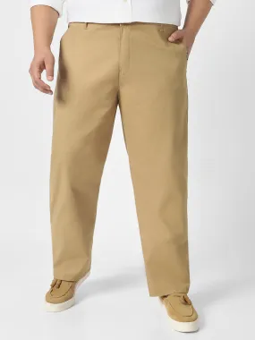 Plus Men's Khaki Cotton Regular Fit Casual Chinos Trousers Stretch