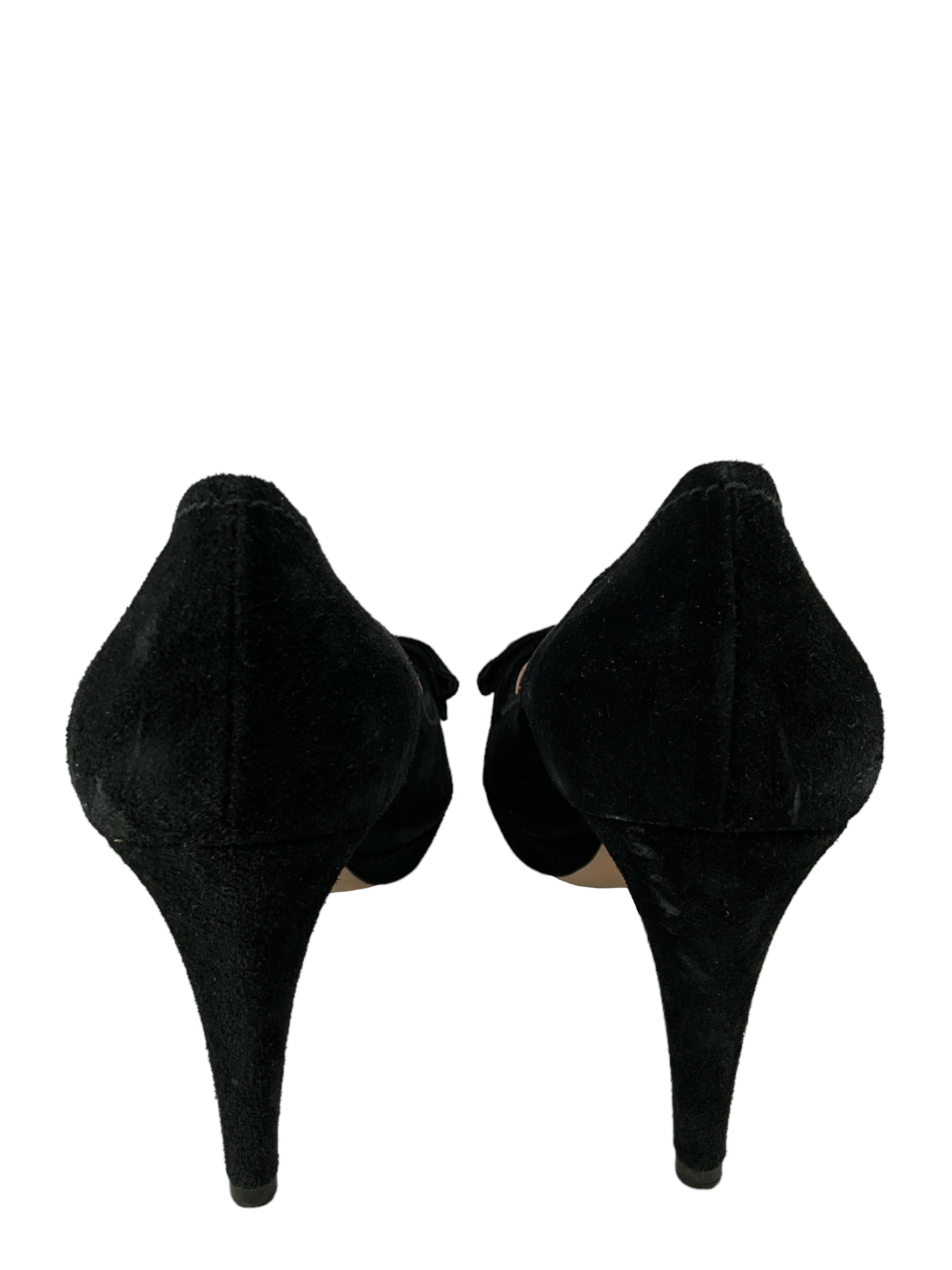 Prada Black Suede Platform Pumps With Bow Size 8.5