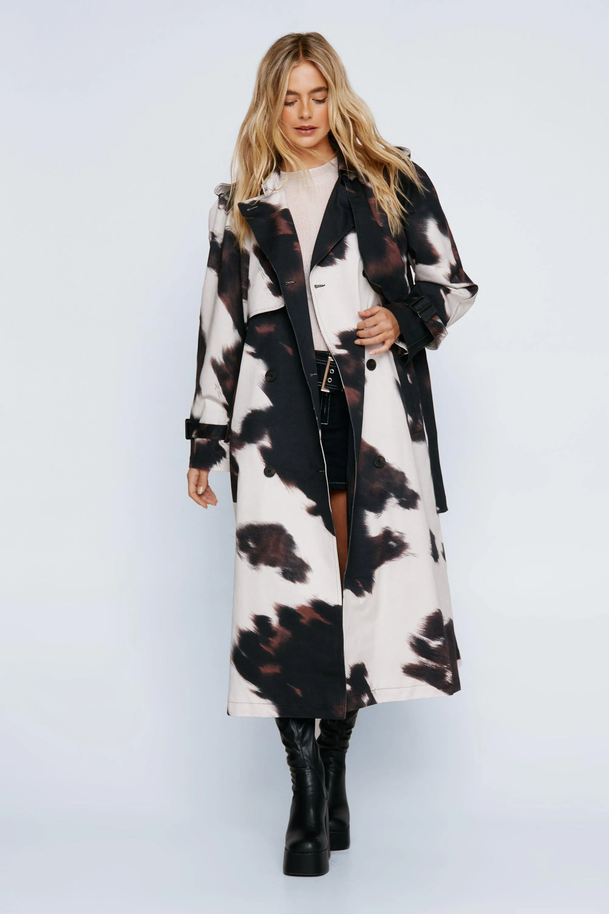 Premium Cow Print Trench Coat