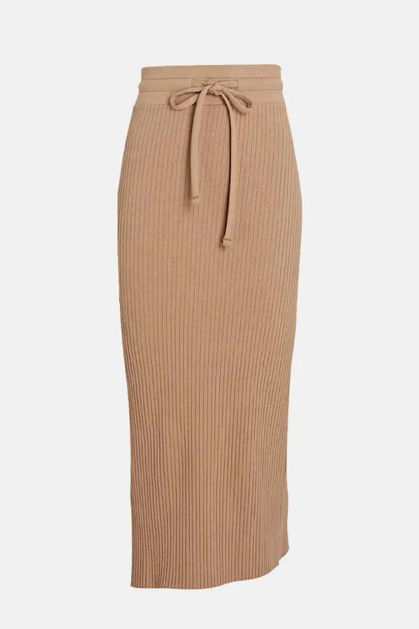 Primary Rib Drawstring Midi Skirt - Lt Tawny