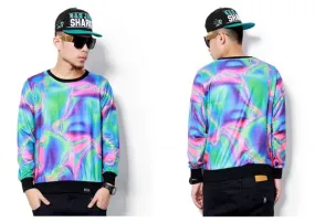 Psychadelic Liquid Pink and Blue Dyed Crewneck Sweater for Men