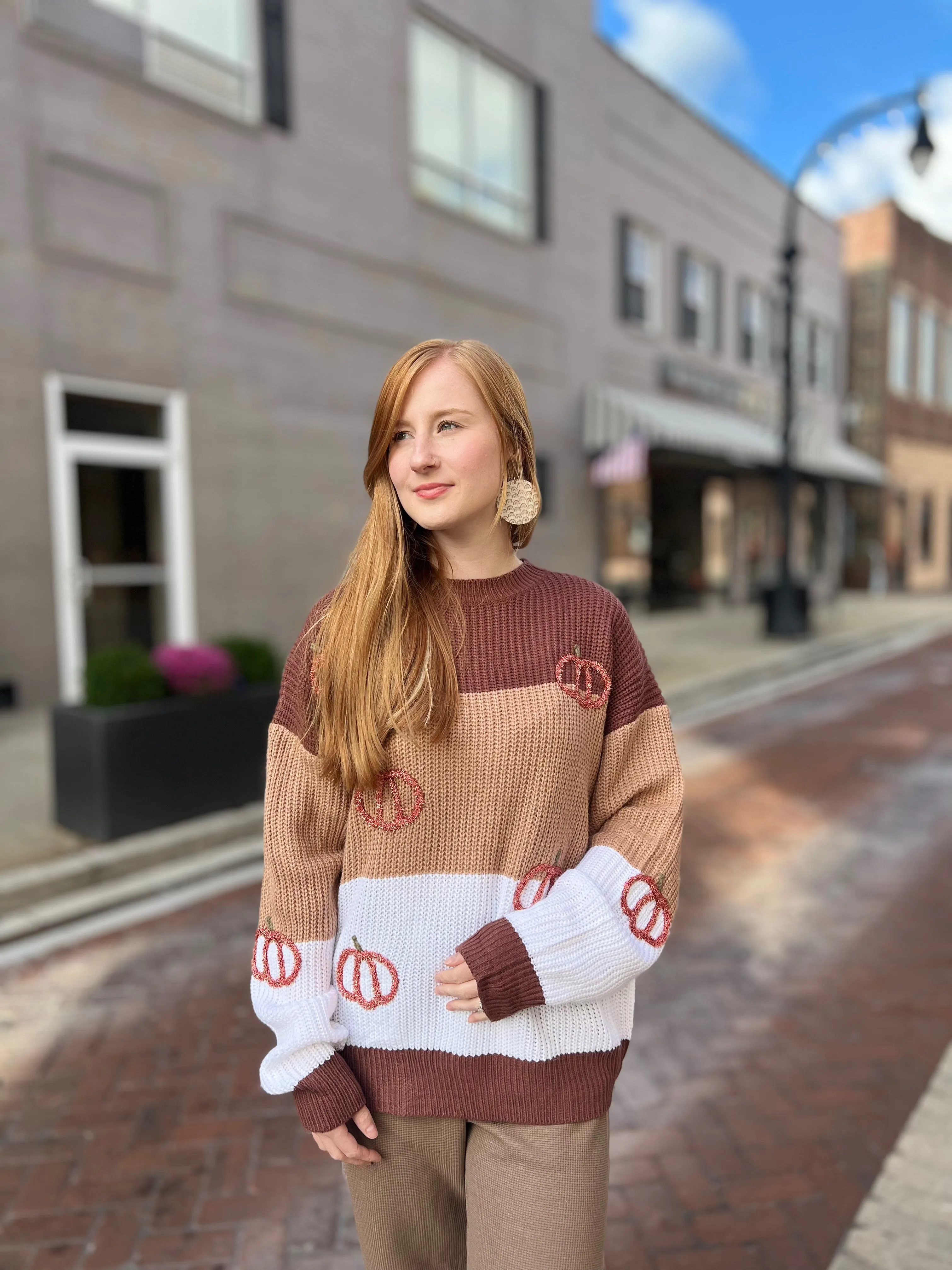 Pumpkin Trim Color Block Sweater