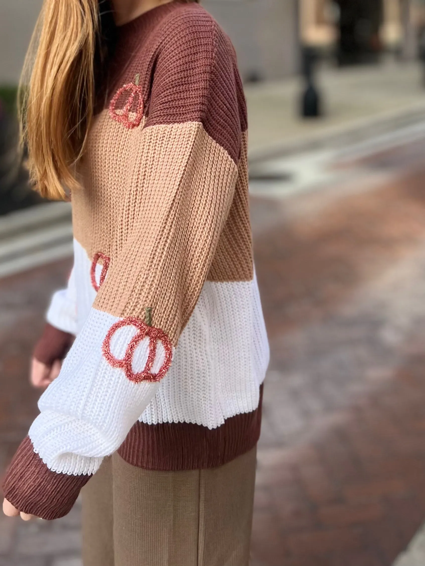 Pumpkin Trim Color Block Sweater