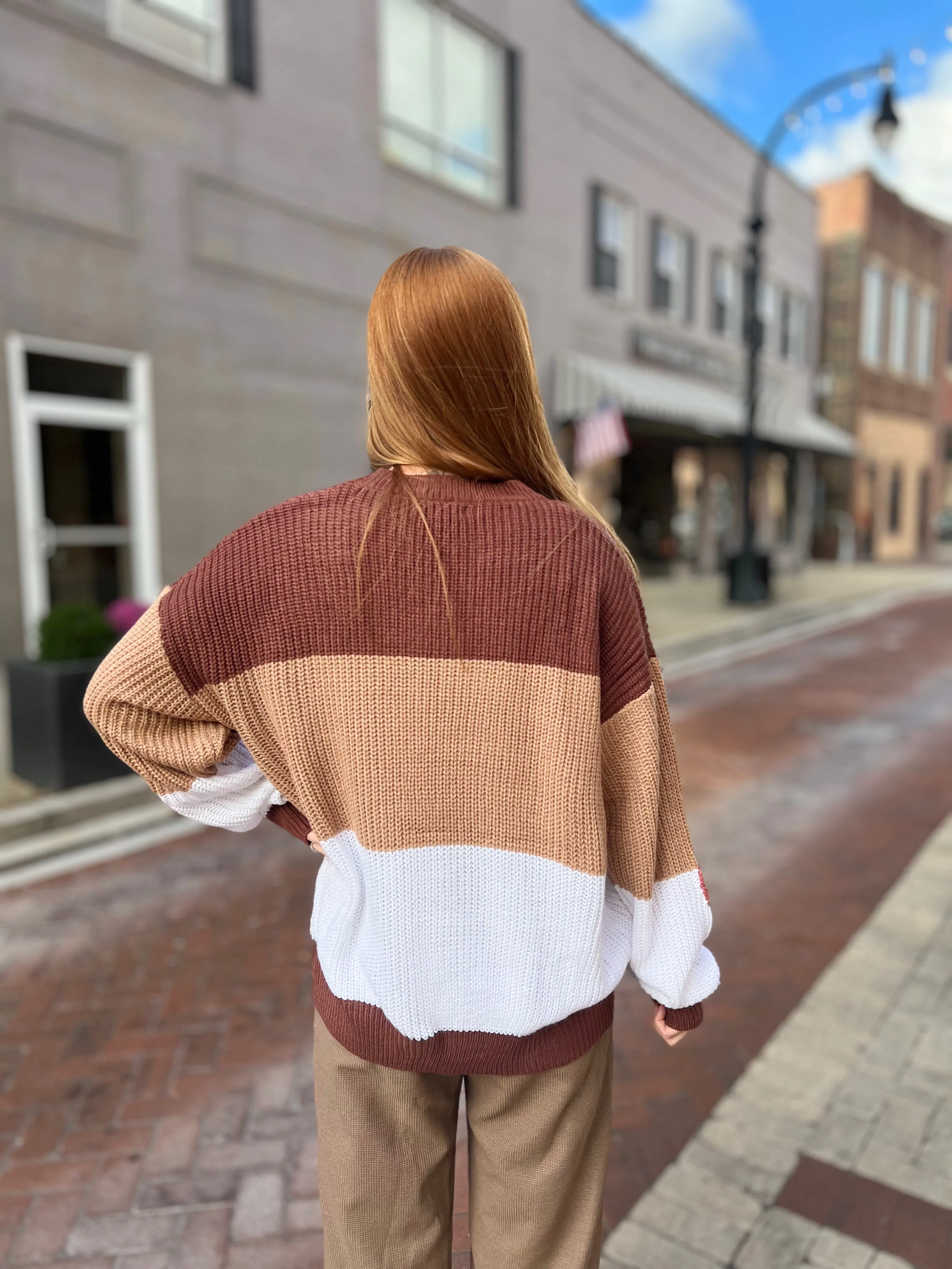 Pumpkin Trim Color Block Sweater