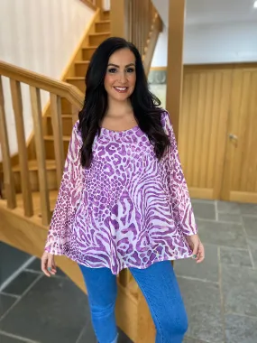 Purple Multi Animal Print Mesh Top Gina