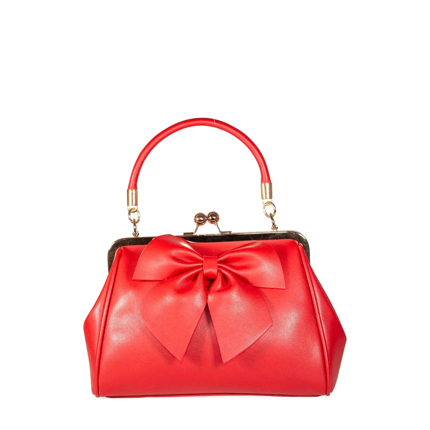 Red Retro Bow Handbag With Shoulder Strap