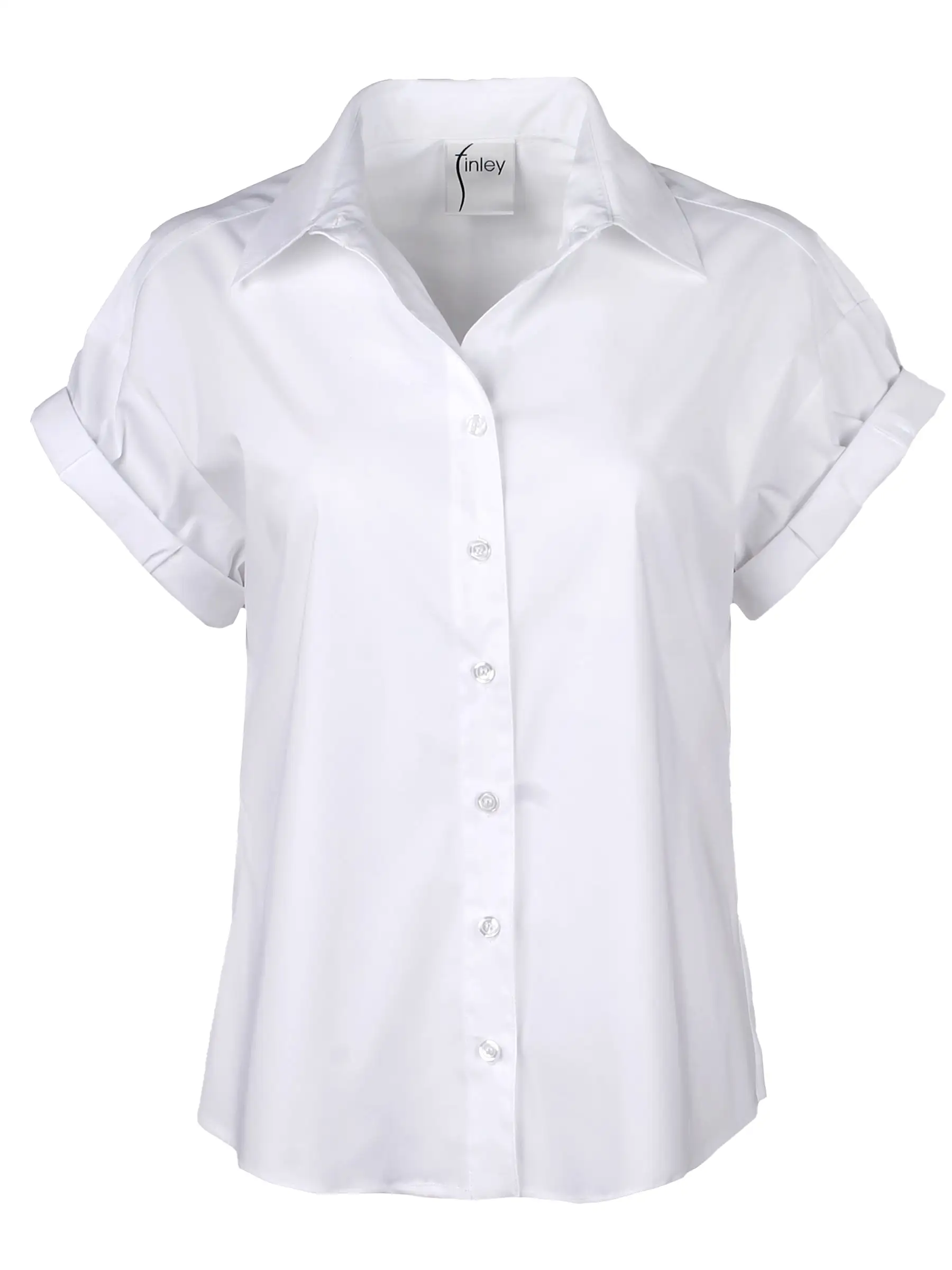 Roll Sleeve Camp Shirt White Silky Poplin