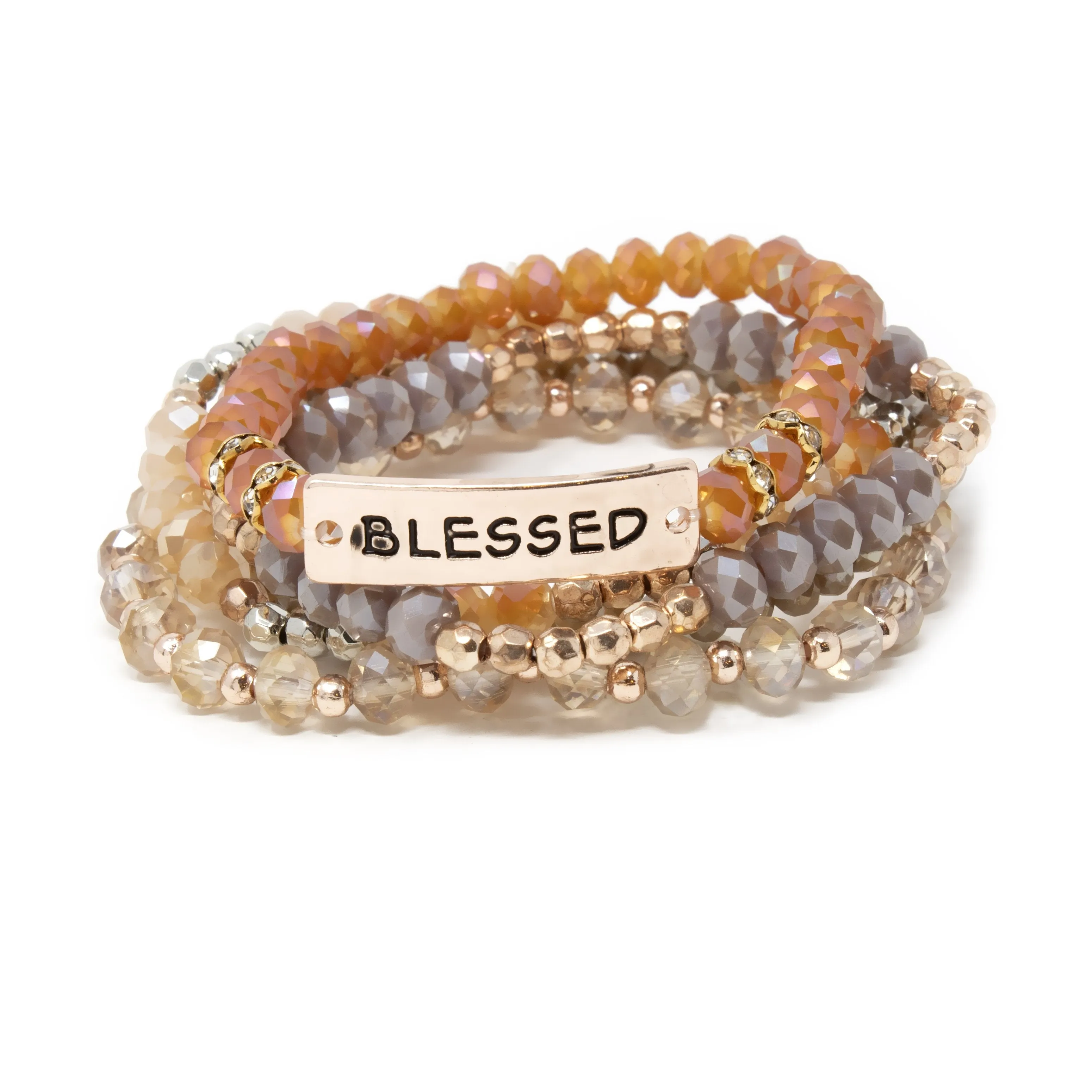 Rose Gold Tone Blessed Stretch Bracelet Set of Five Bg