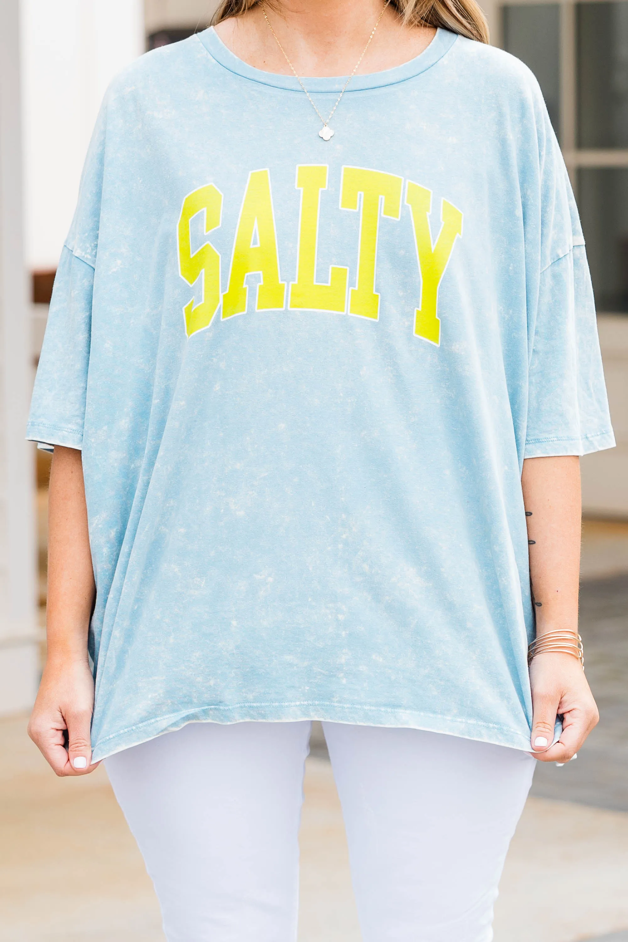 Salty Days Acid Wash Boyfriend Tee, Ice Blue