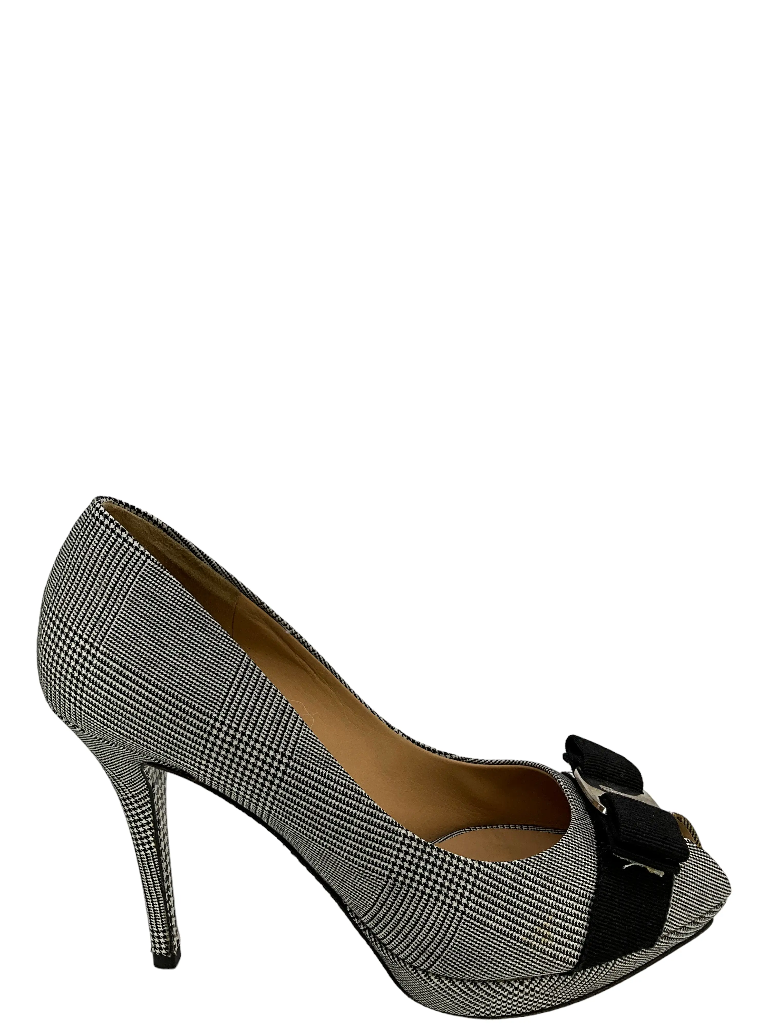 Salvatore Ferragamo Houndstooth Print With Bow Pumps Size 7.5