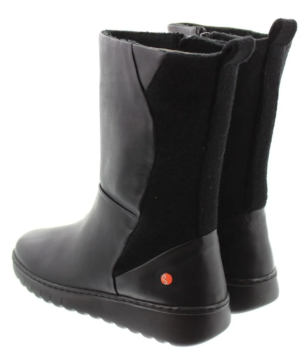 SOFTINOS Ladies Ezra Flat Calf Boot In Black