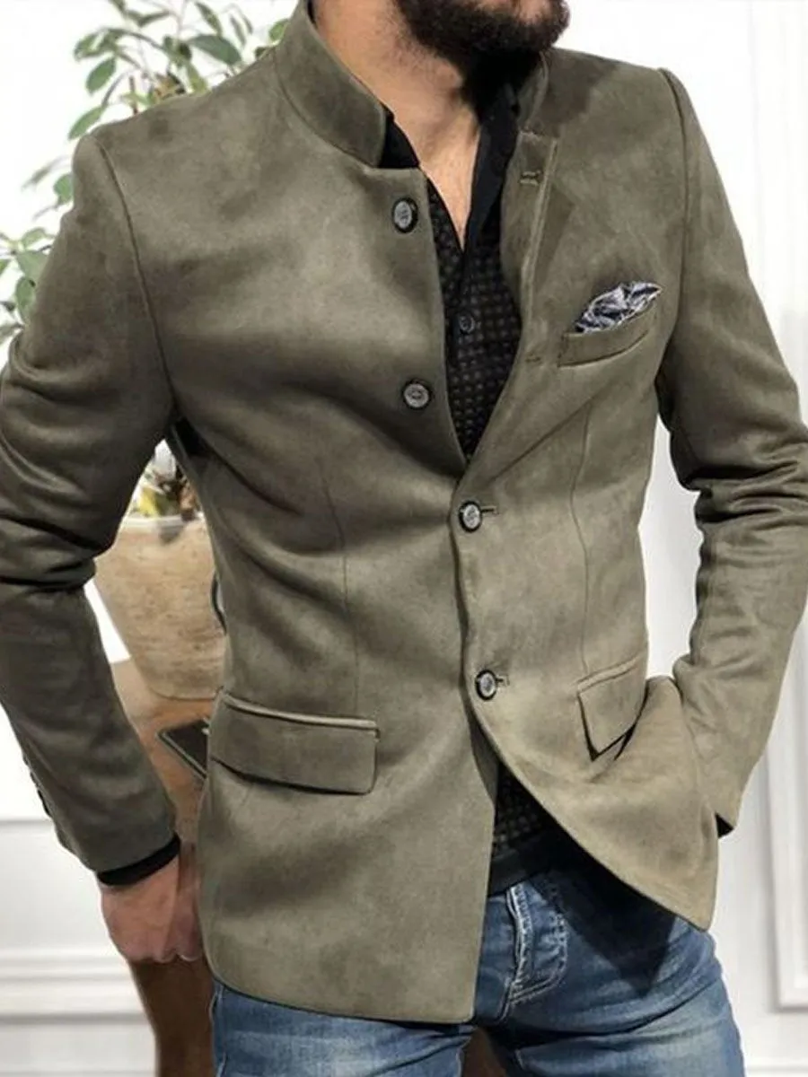 Stand Collar Solid Color Three Pocket Casual Jacket