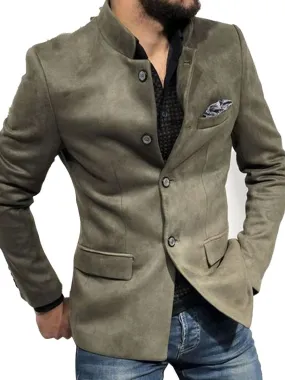 Stand Collar Solid Color Three Pocket Casual Jacket