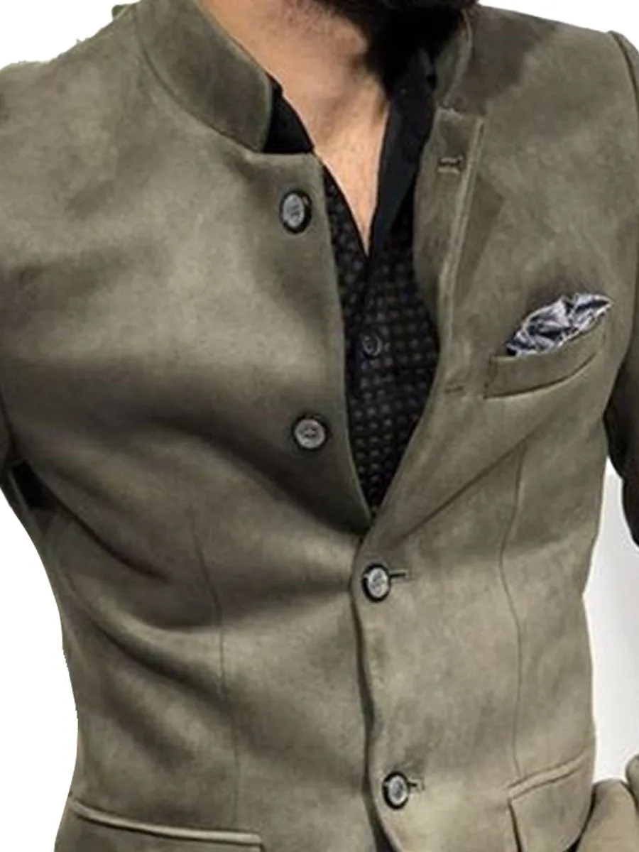 Stand Collar Solid Color Three Pocket Casual Jacket