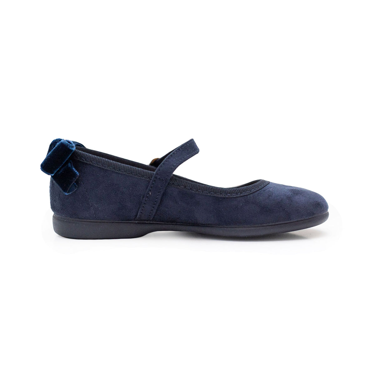 Suede Mary Janes with Velvet Bow in Navy