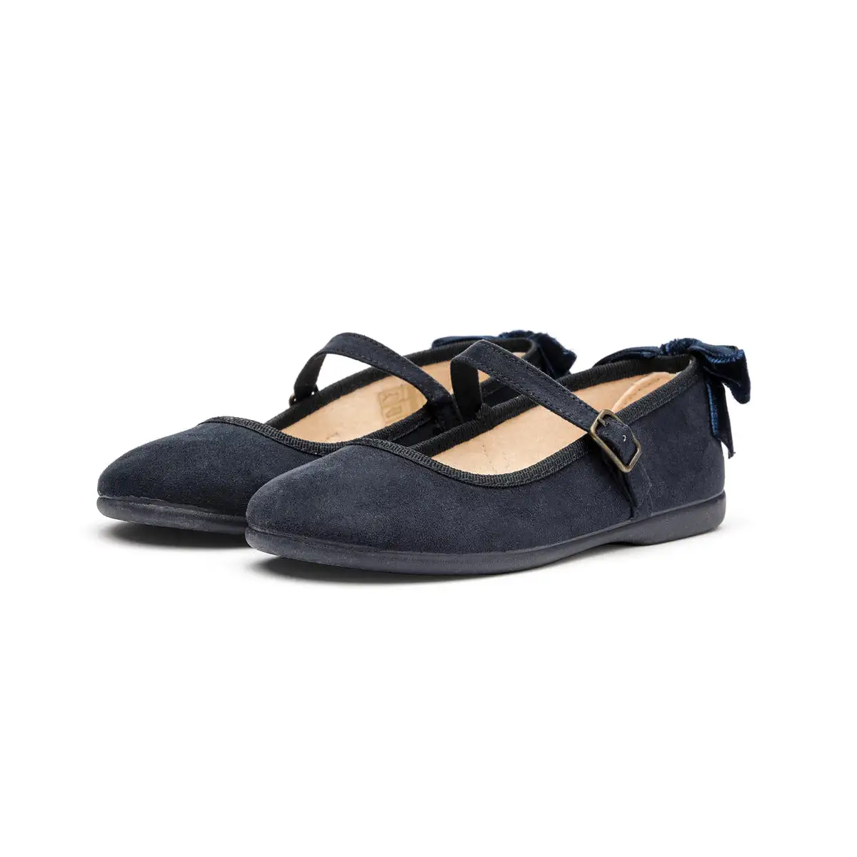 Suede Mary Janes with Velvet Bow in Navy