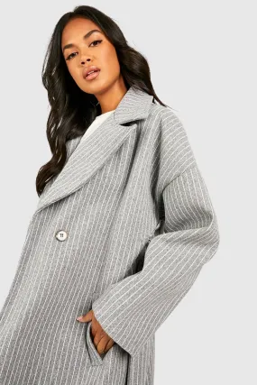 Super Oversized Belted Pinstripe Wool Coat