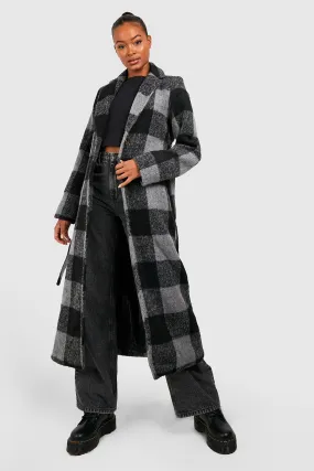 Tall Oversized Flannel Belted Wool Look Coat