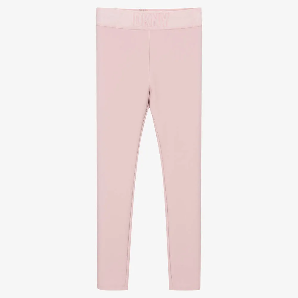 Teen Girls Pink Ribbed Leggings