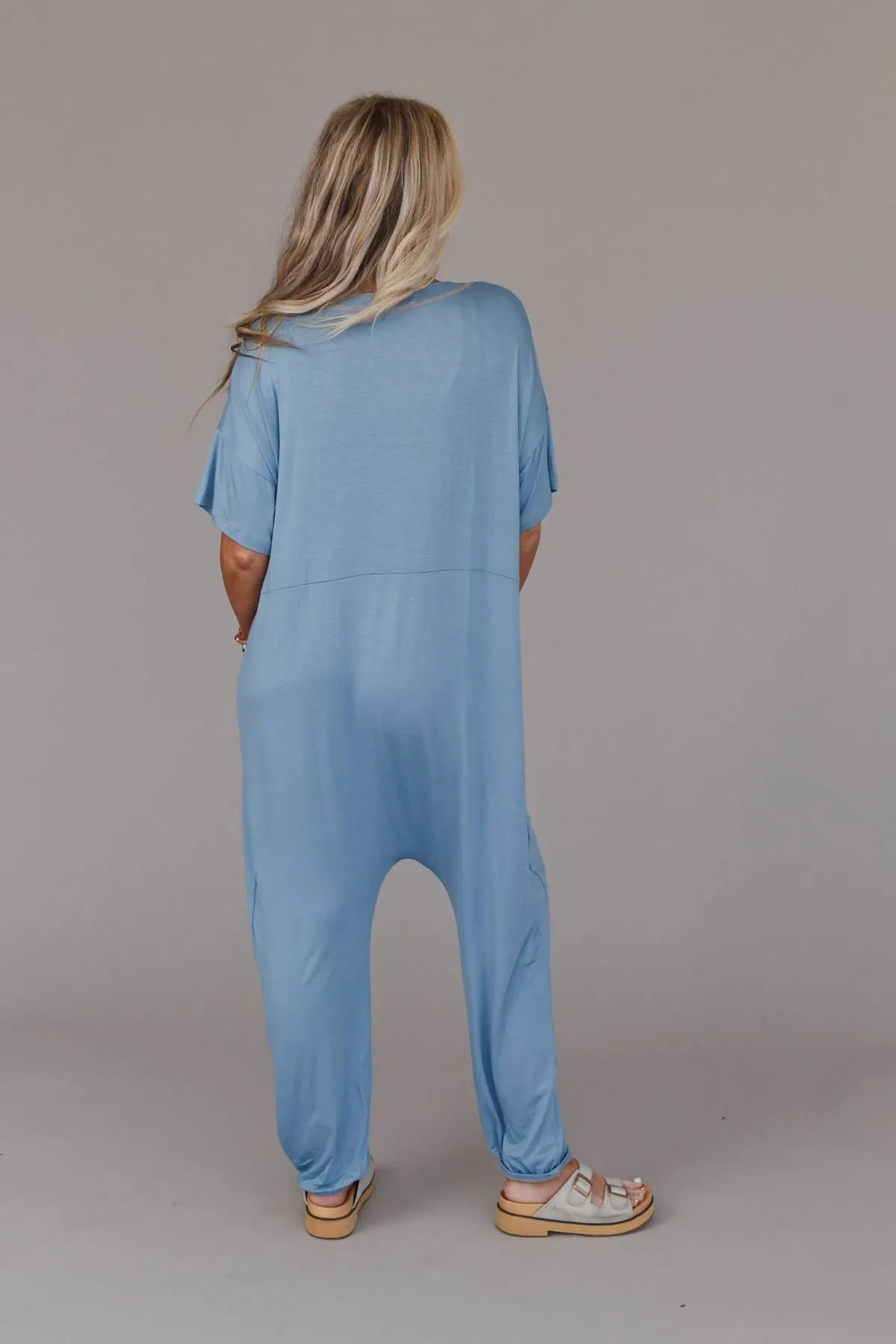 The Perfect Short Sleeve Harem Jumpsuit - Light Denim