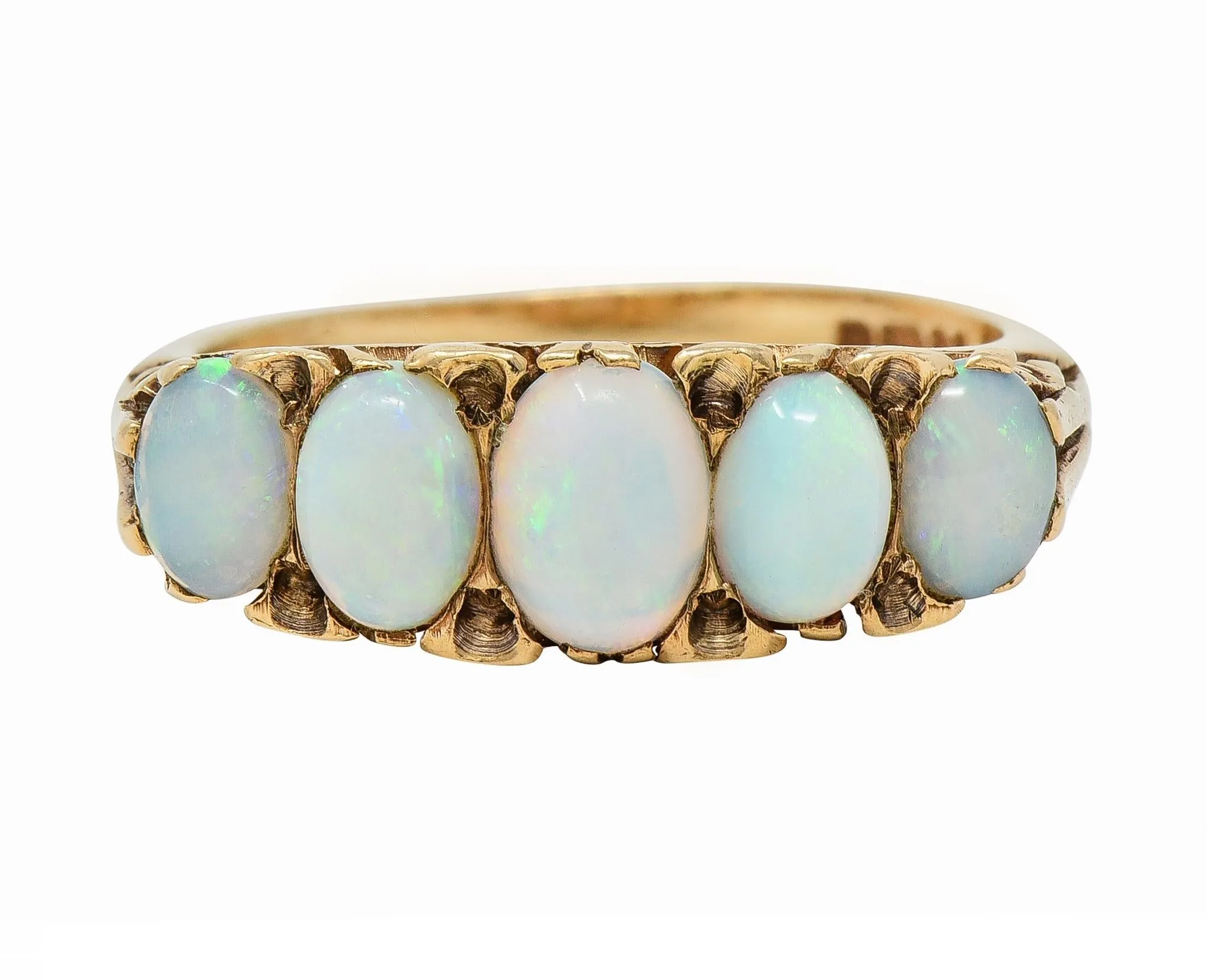 Victorian Opal 9 Karat Yellow Gold Antique Five Stone Band Ring