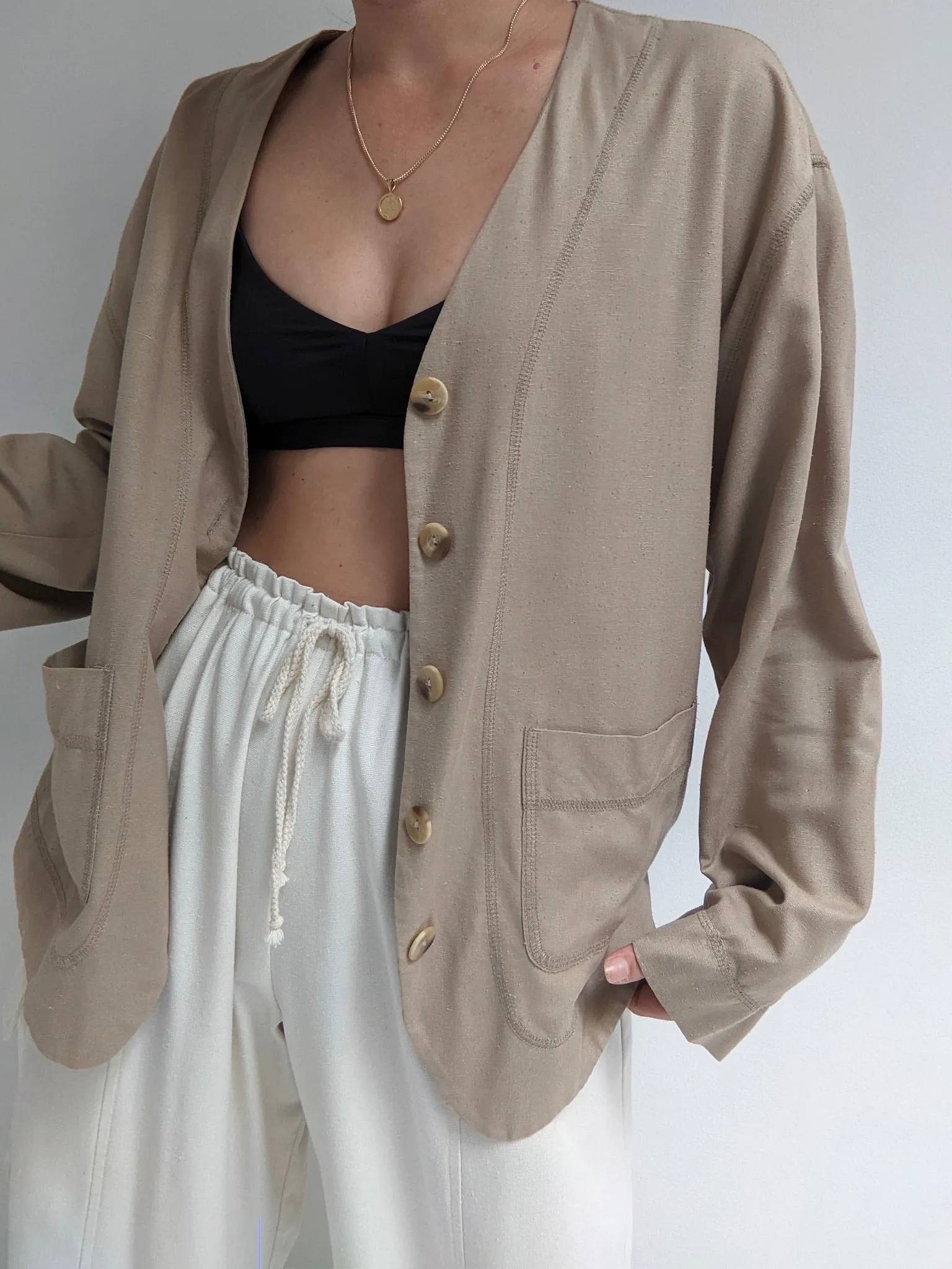 Vintage Lightweight Latte Raw Silk Jacket