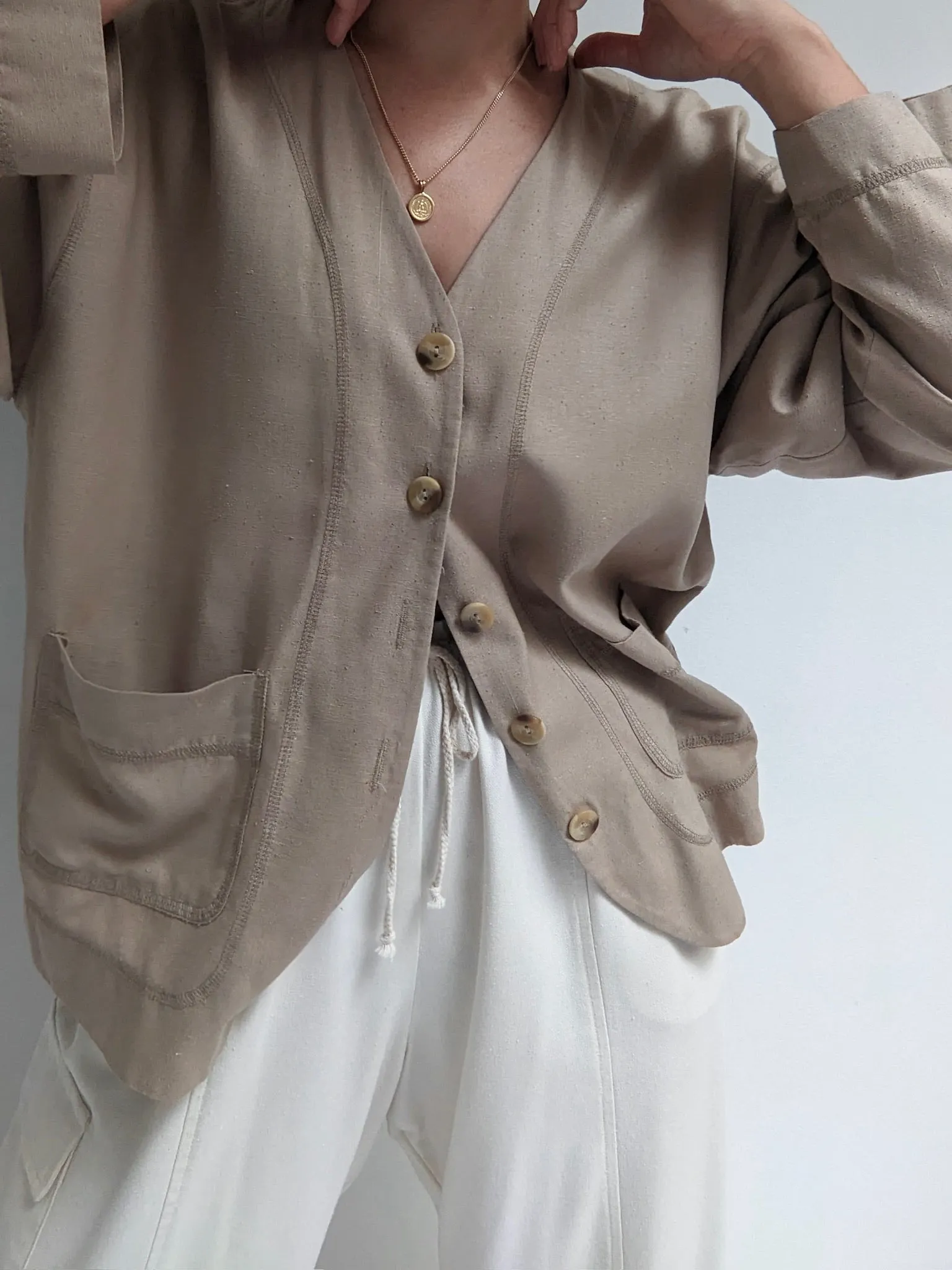 Vintage Lightweight Latte Raw Silk Jacket