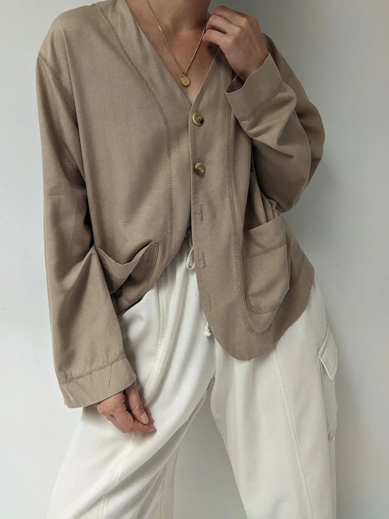 Vintage Lightweight Latte Raw Silk Jacket