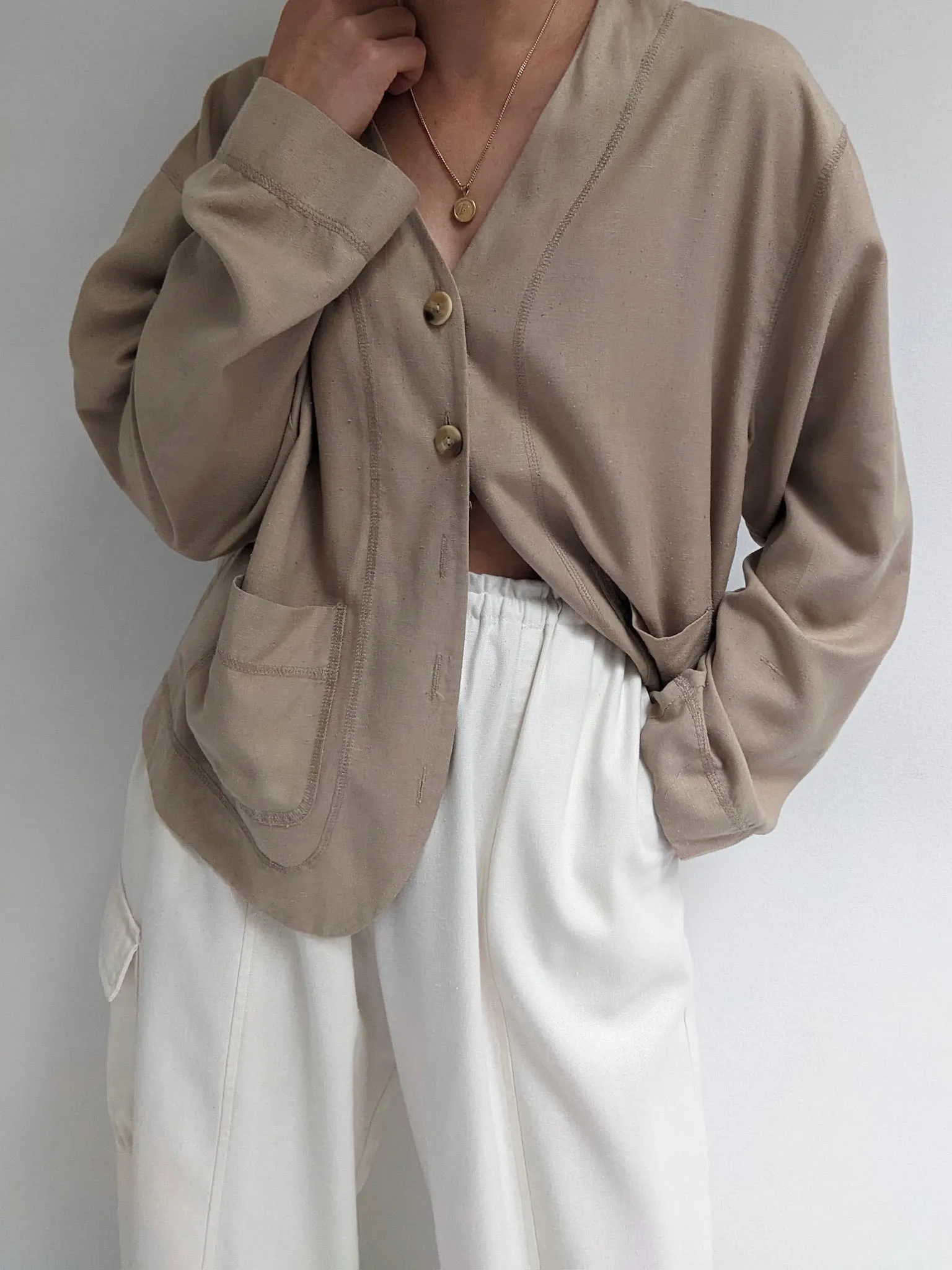 Vintage Lightweight Latte Raw Silk Jacket