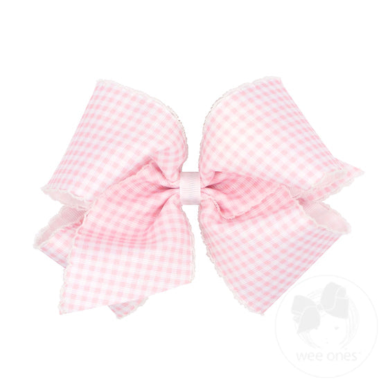 Wee Ones Bows - King - Light Pink Gingham with Moonstitch