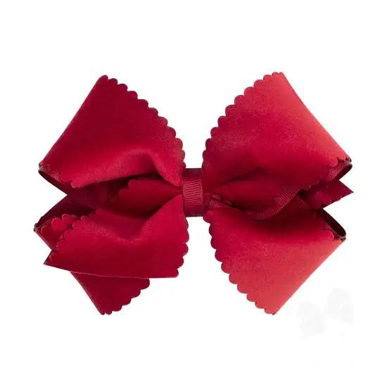 wee ones - Grosgrain Hair Bow with Scalloped Edge Faux Velvet Overlay