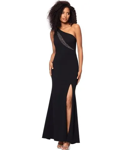 Xscape Women's High-Slit Rhinestone-Embellished Gown